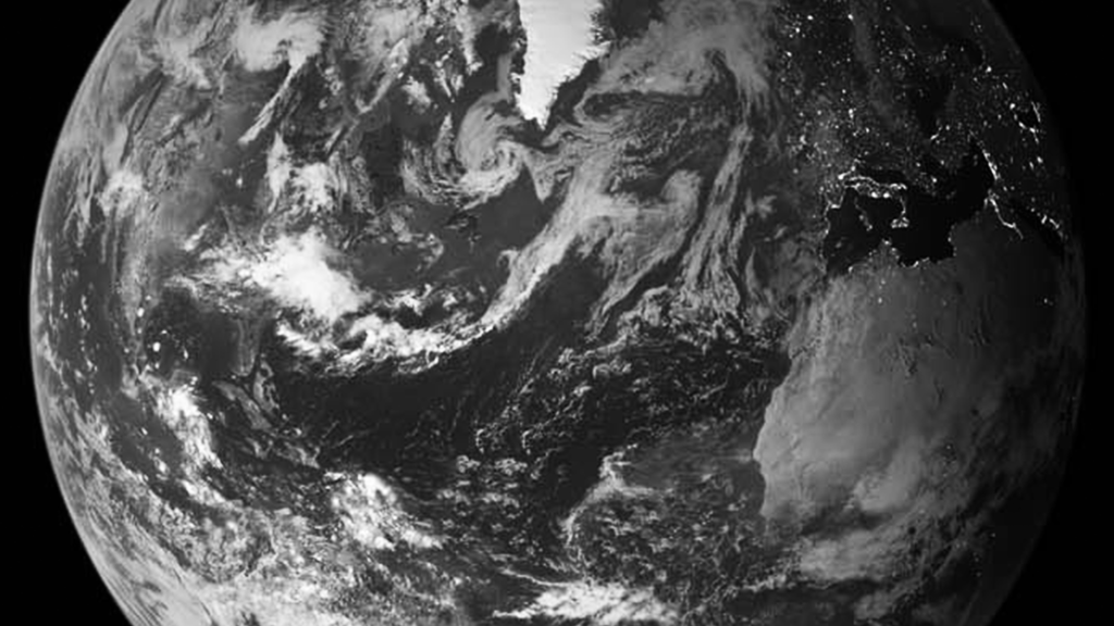 Black and white image of Earth from Space